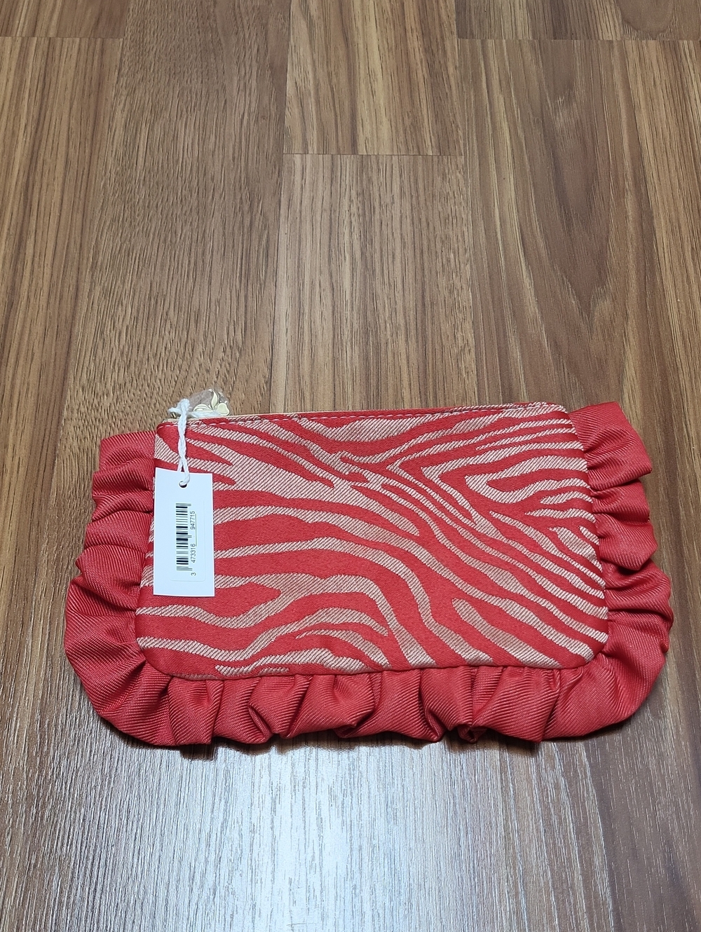 Sisley Red & Gold Zebra-Striped Ruffle Cosmetic Pouch